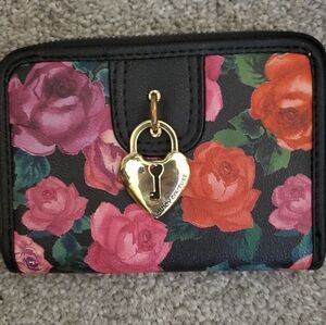 Juicy Couture Black Wallet with Pink and Orange Roses
